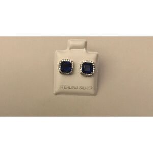 3Ct Blue & White Sapphire Halo Earrings